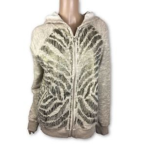 NICO Brown Hoodie Jackie Sz 0/2 Metallic Gold Detail Cotton/Wool Long Sleeve